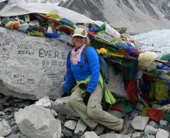 Mikel Ann Hall reaches Mt. Everest Base Camp.