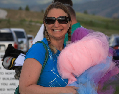 True Health Foundation tutu team leader Elaine Pace bringing up the scoreboard rear