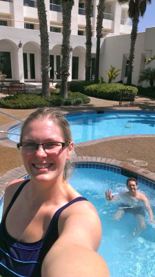 Ashleigh and Derek Travers enjoy the serene pools at Sanoviv.