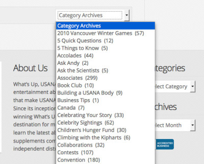 Explore the array of categories What's Up, USANA? offers.