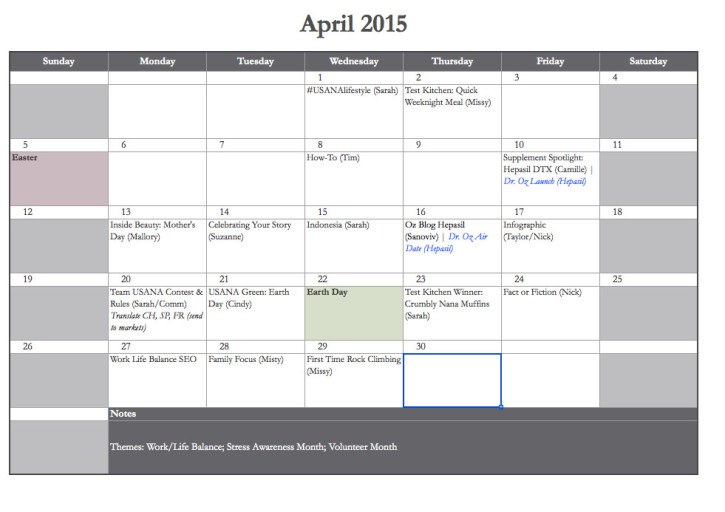 Blog Editorial Calendar