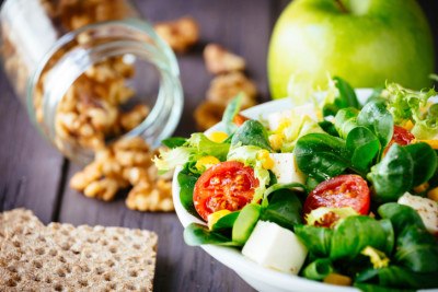 Dieting green salad and crackers